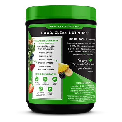 Grass-Fed Pasture Raised Collagen Peptides + Superfoods Powder
